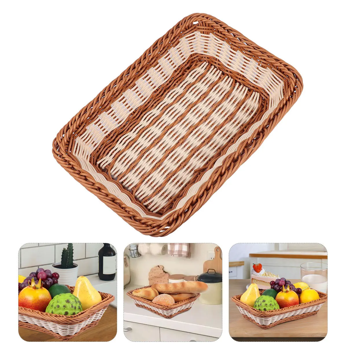 

1pc Plastic Woven Fruit Basket Storage Organizer For Bread Vegetables Snacks Sundries Magazine Home Hotel Shop Kitchen Barware