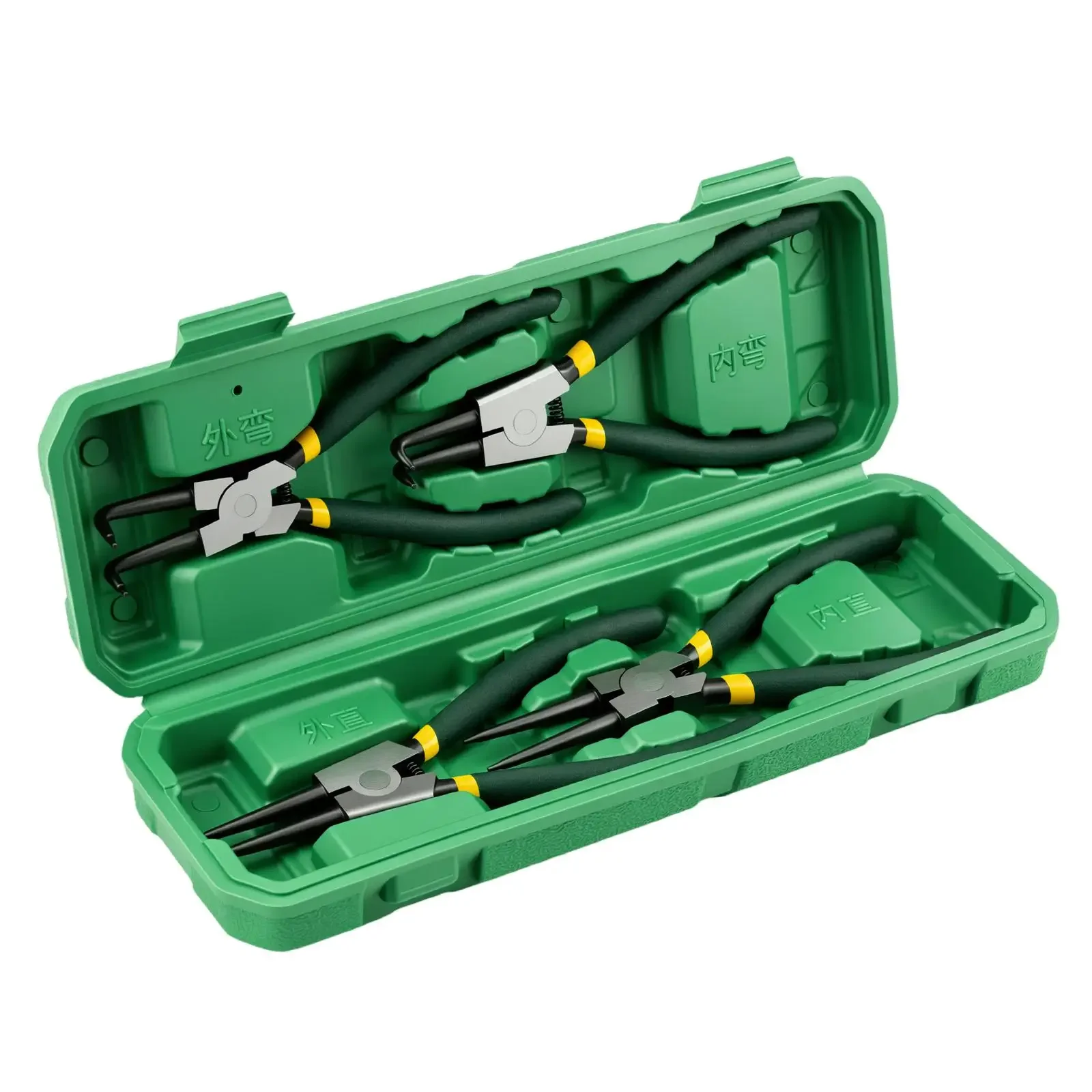 4Pcs 7 Inch Heavy Duty Snap Ring Pliers Set Internal External Circlip Retaining Ring Removal Tool Straight Bent Jaw Lock Ring Plier Kit for Auto Mechanic Repair Hand Tools with Storage Case
