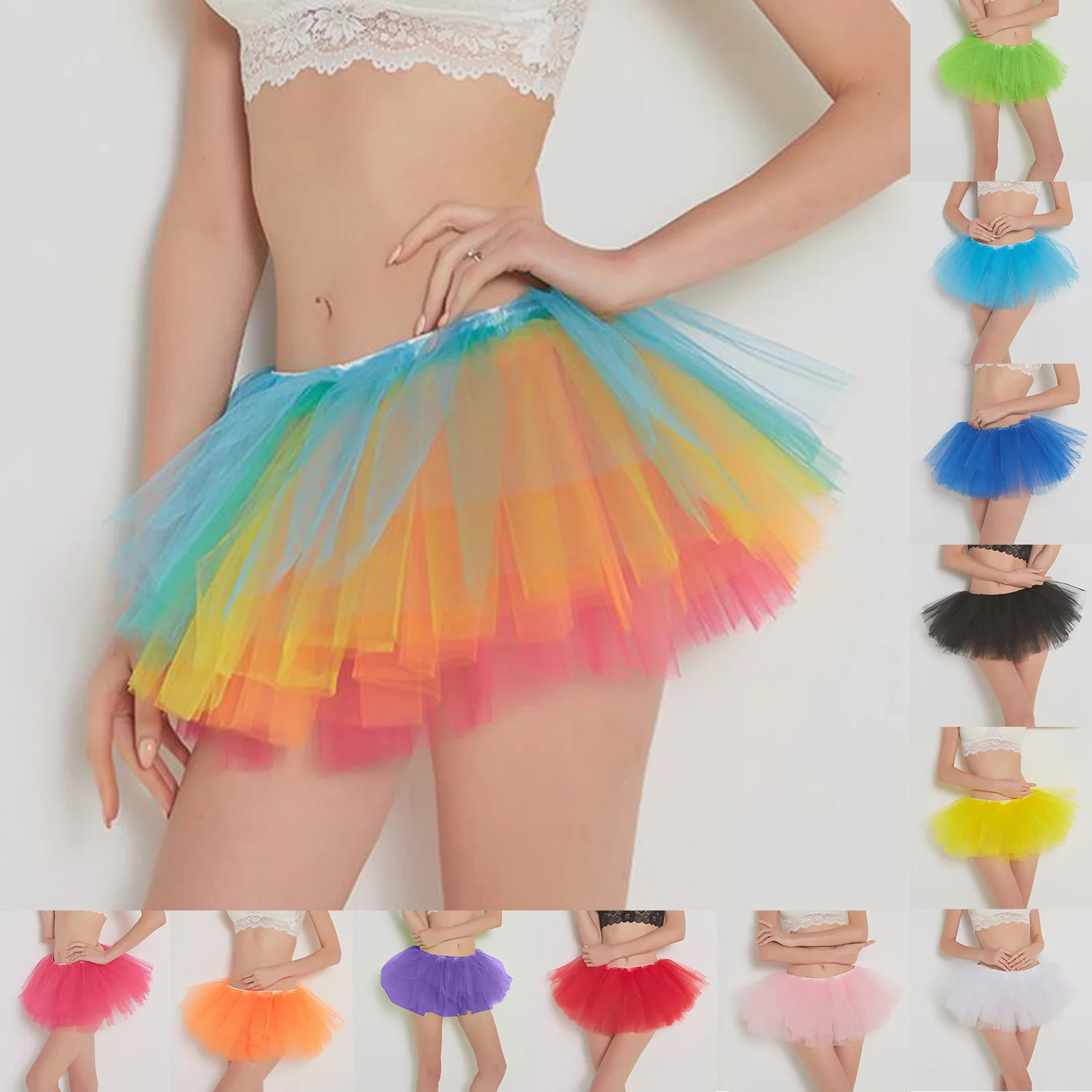 

Sexy Women Colorful Layered Half Tulle Tutu Skirt Carnival Outfit Mardi Gras Party Puffy Skirts Girls Mesh Puff Performance