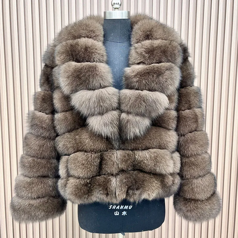 2025 Real Fox Fur Women Jacket Real Silver Fur Thick Warm Female Long Sleeves Natural Fur Luxury Coats with Collar Outerwear