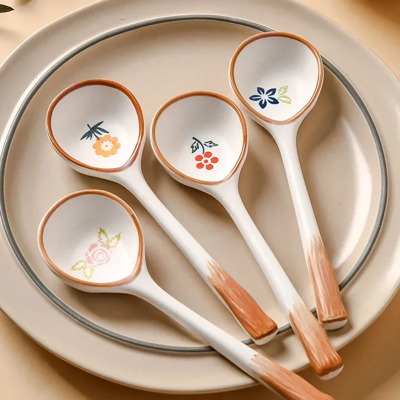 New Japanese Style Soup Spoon Hand Fired Ceramic Material, Resistant To Hot and Cold Temperatures Dessert Spoon Congee Spoon