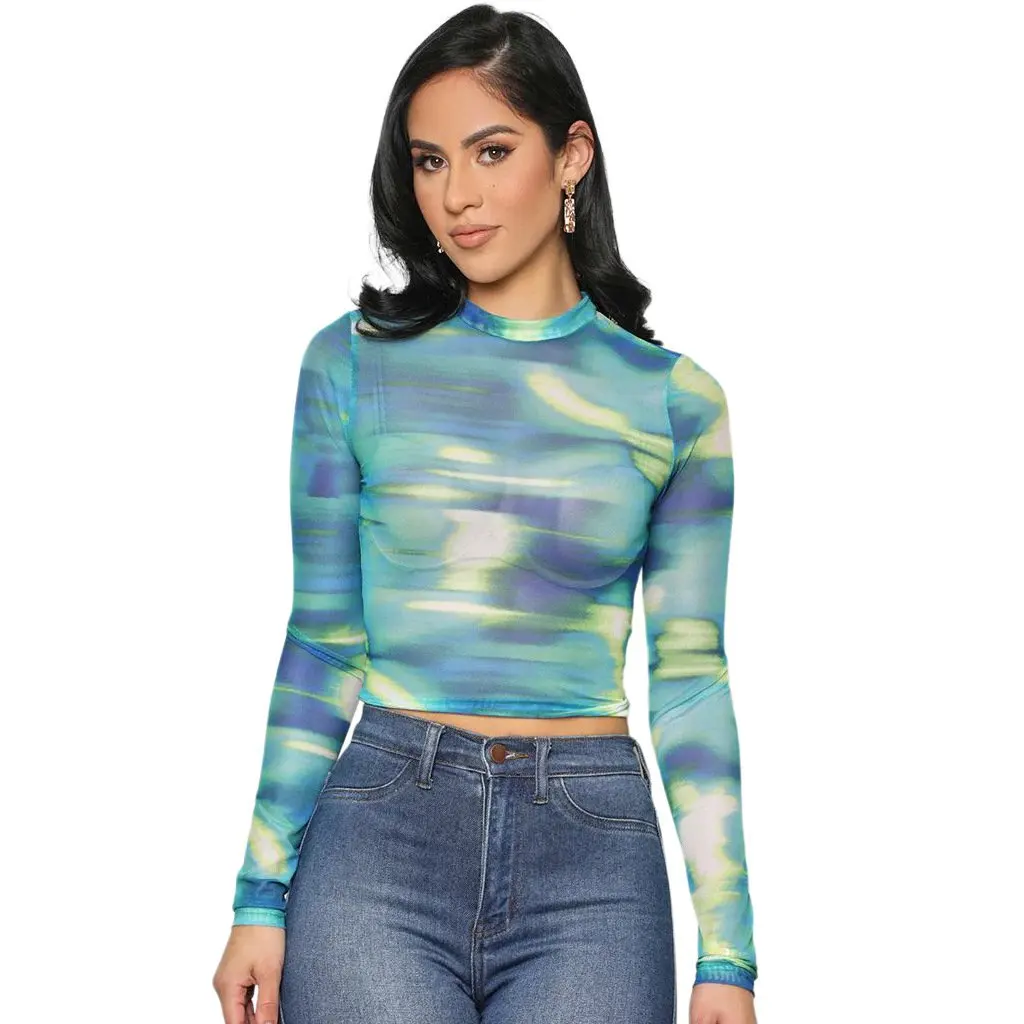 

Women's Long Sleeve Digital Print Top SMR12322 Sexy Fashion European And American Style for