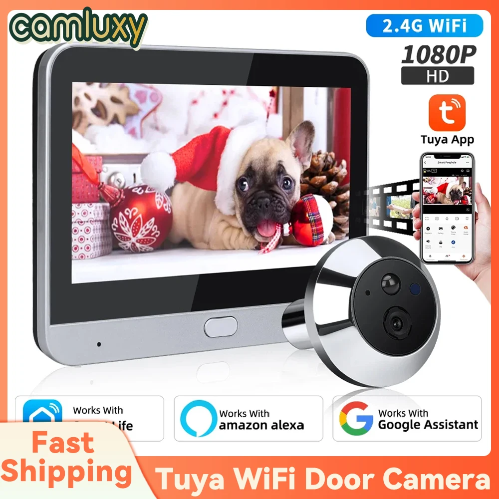 Camluxy Smart Tuya WiFi Door Camera 4.3 inch 1080P Eye Peephole DoorBell 5000mAh PIR Motion Alarm Alexa Digital Door Viewer