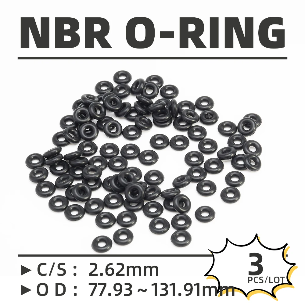 

3PCS/Lot Rubber Black NBR CS 2.62mm OD 77.93/81.11/87.46/93.81/100.16/106.51/112.86 mm O Ring Gasket Oil Resistant Waterproof