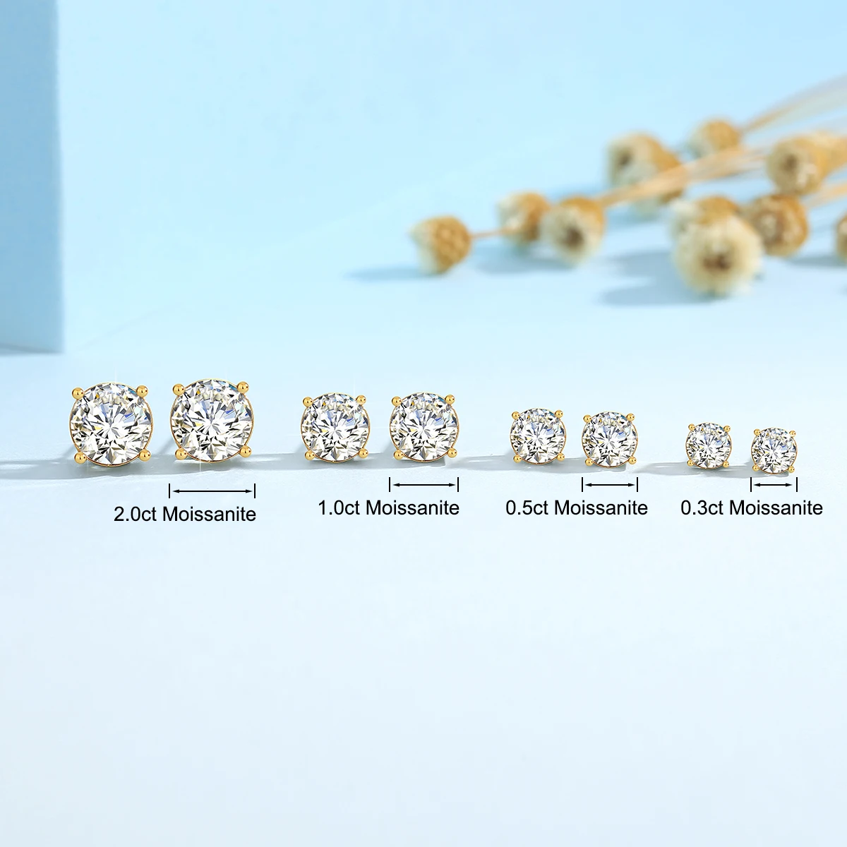 Szjinao 18K Yellow Gold 2CT Moissanite Stud Earrings Brilliant Cutting Diamond Earrings D VVS for Women Wedding Fine Jewelry