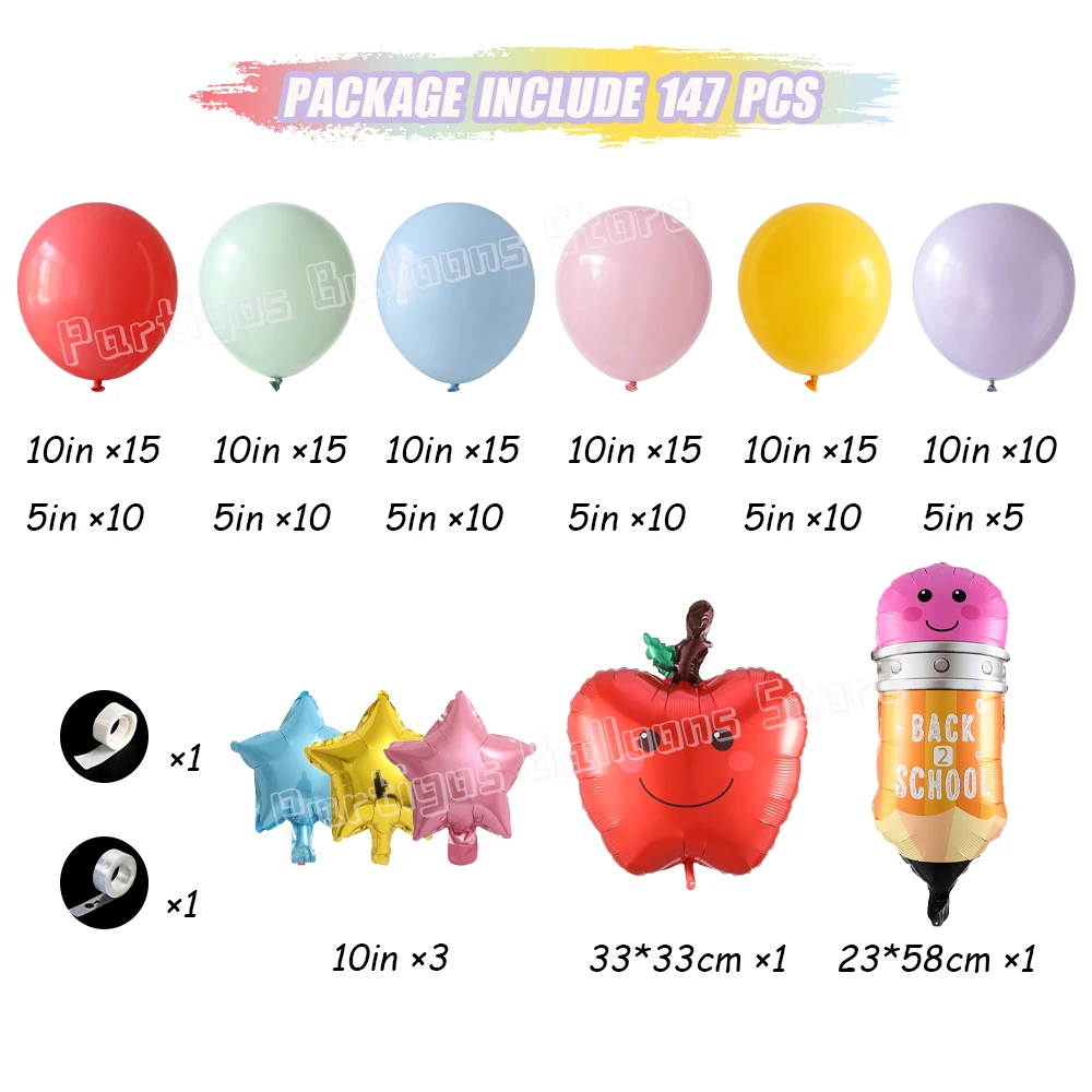 

147Pcs Back To School Balloon Garland Kit Pencil Foil Ballon Friend Street Kindergarten Training First Day Of School Child Decor