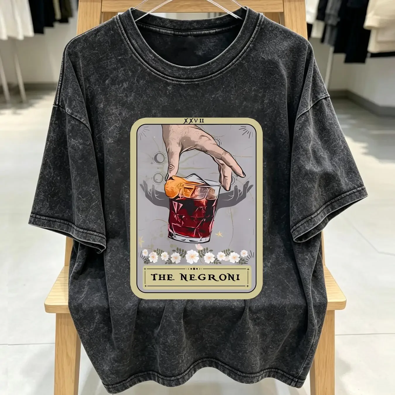 washed T Shirt The Negroni Tarot Card Lover s Cocktail Bartender Bar long or short sleeves vintage Washed Slightly fashion