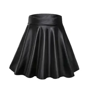 Mini female synthetic leather skirt, high waist, elastic, short, skirts 8 Main Sales Blue Skirt - №2