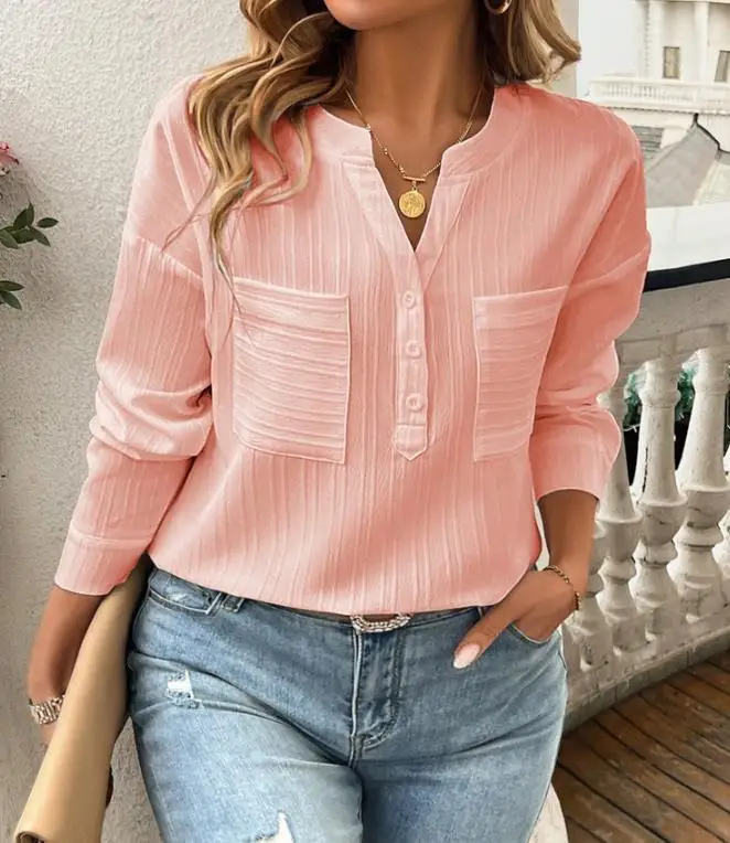 

Women's V-Neck Casual Solid Color Pullover Top