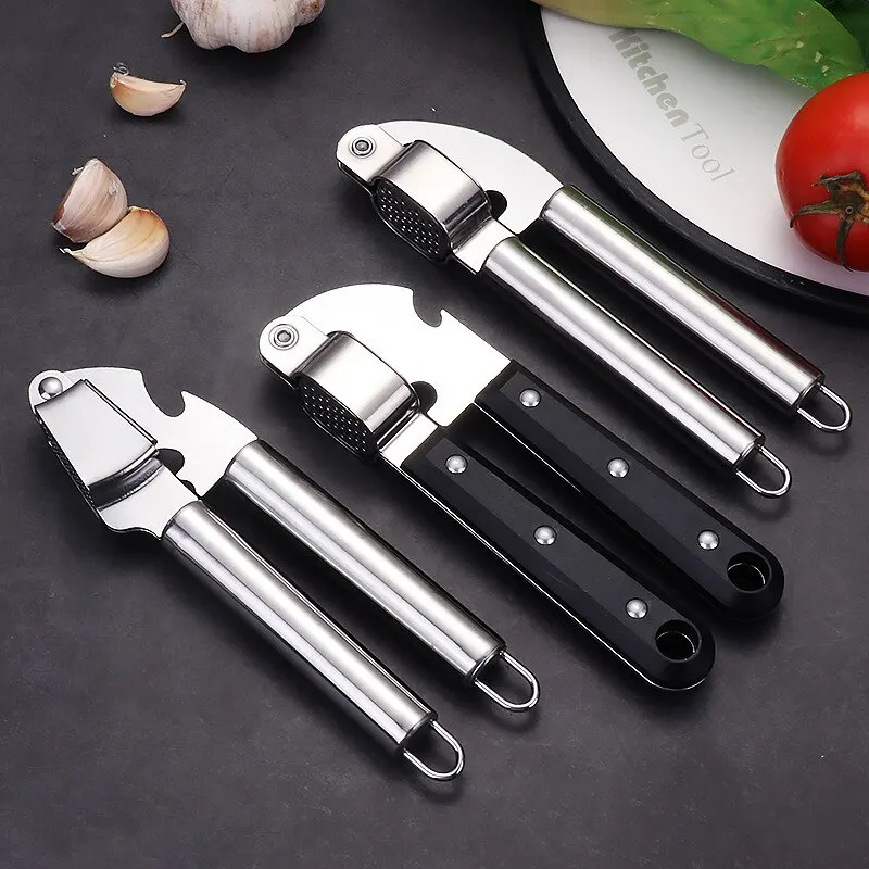 1Pc Black Stainless Steel Garlic Press Household Garlic Garlic Press Manual Garlic Press Creative Kitchen Tools