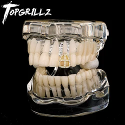 TOPGRILLZ Single Cross Iced Out Grillz Teeth Men Women Hip Hop Bling Cubic Zircon Tooth Grills Caps Fashion Jewelry