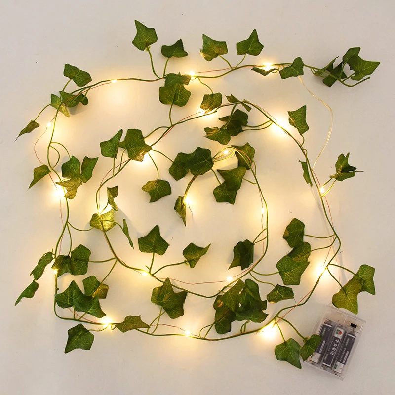 2/5/10M Seidenblätter Fake Creeper Green Leaf Ivy Vine LED-Lichterketten für Zuhause, Hochzeit, Hängegirlande, künstliche Pflanzen, Dekor – Detail 2
