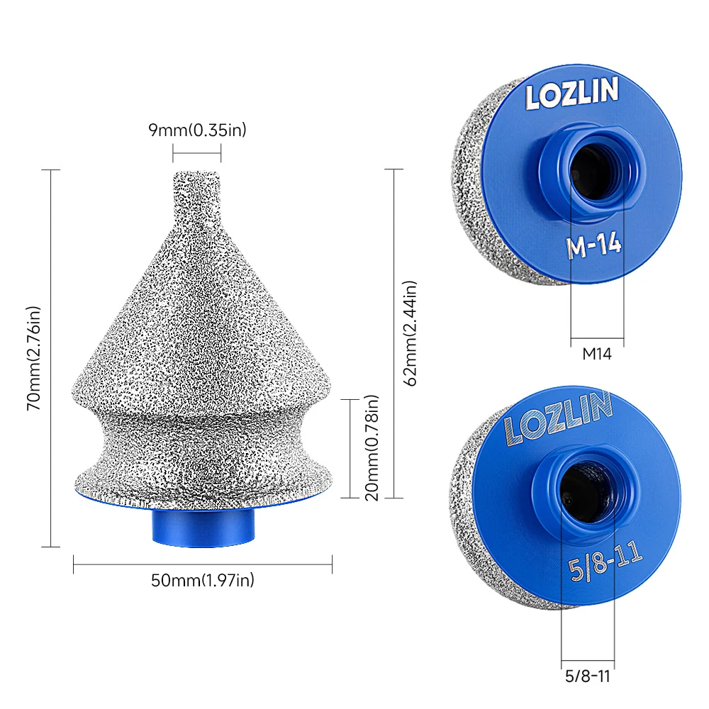 LOZLIN Diamond Beveling & Chamfer Bits Drilling, Reaming, Arc Grinding, Trimming Marble, Tile, Ceramic 5/8