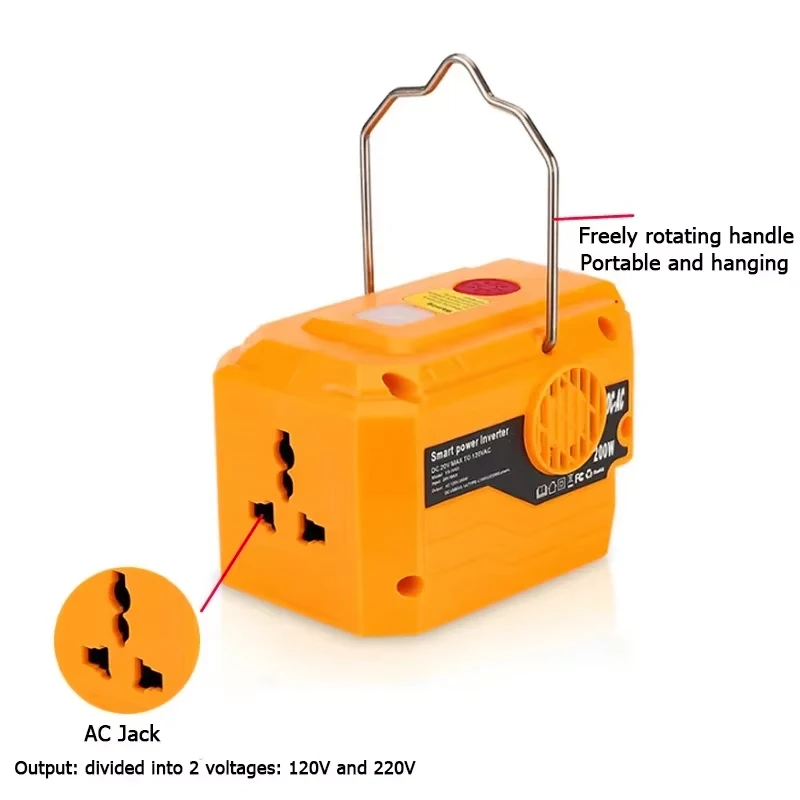 For Dewalt，Battery Power Supply Inverter DC 18-20V AC 120V/220V Dual USB Outdoor Camping Battery Adapter Power Tool Accessories