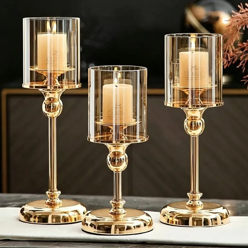 Glass Candle Holder Set 3Pcs Candlestick Modern Home Elegance Fragrance Candlesticks Holder Table Decoration Candles Stand Gift