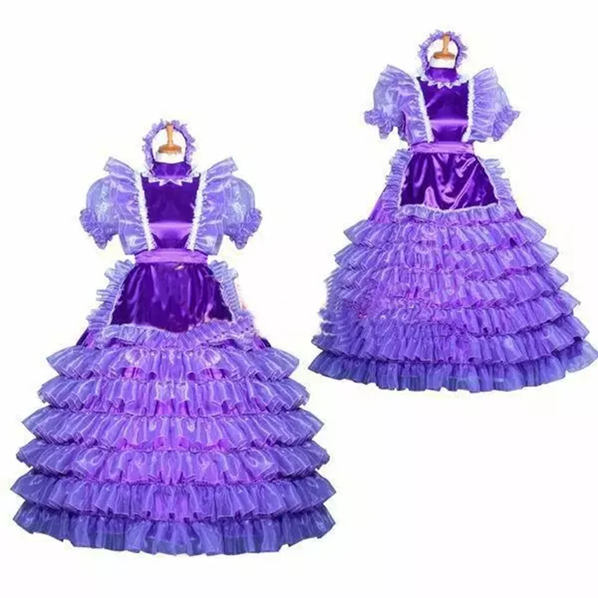 

Sissy Lockable Purple Satin Sheer Tulle Dress Sexy Maid Outfit Cosplay Festive Outfit Adult Custom Tailored