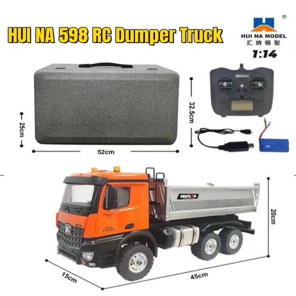 

RTR HUINA 1598 RC Dumper 1/14 Remote Control Dumper 6×6 Engineering Transport Vehicle Lifting Rod Tipper Car Light Sound Toys