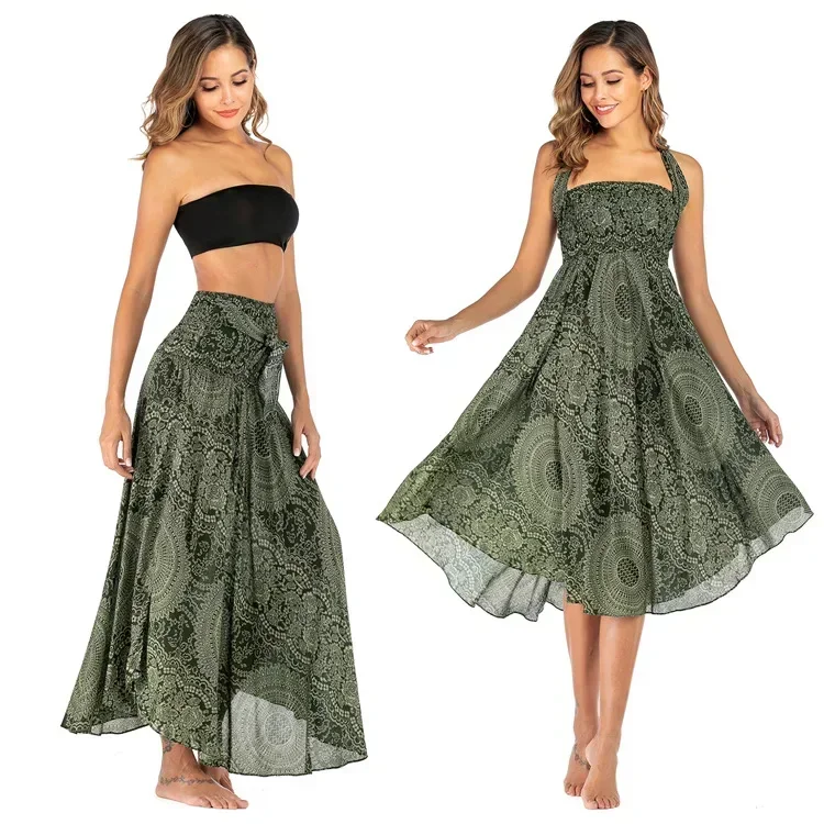 Summer Long Skirts Women Bottom Boho Vintage Two Way Wear Beach Dress Maxi Skirt Woman Clothes Saia Jupe Femme Bohemian Faldas