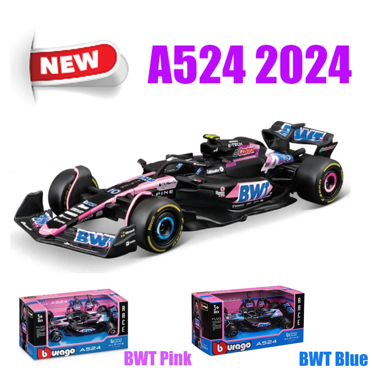 Bburago 1:43 Alpine F1 Team A524 2024 Alloy Car Miniature Diecast Model #10 Pierre Gasly #31 Esteban Ocon Toy Collectible