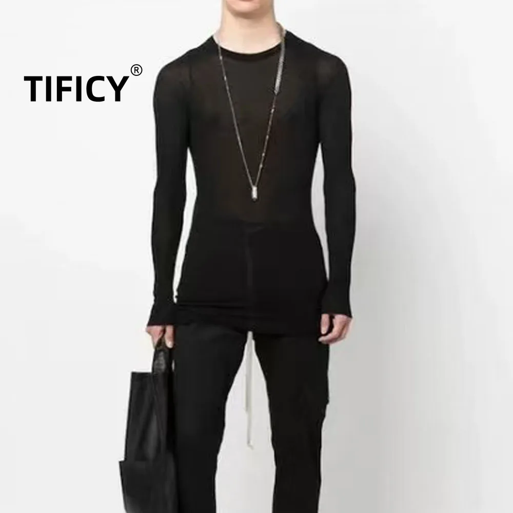 

Dark RO High Street Tees T-shirt Tops Autumn Men's Medium Thick High Elasticity Pullover Fashionable Casual Tshirt Top Base