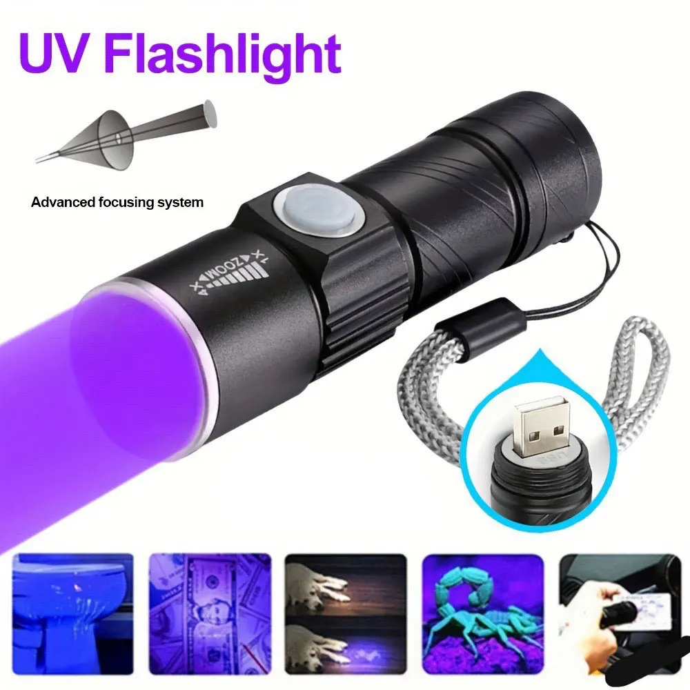 Uv Torch Rechargeable 395Nm Black Light Flashlight Blacklight with Usb