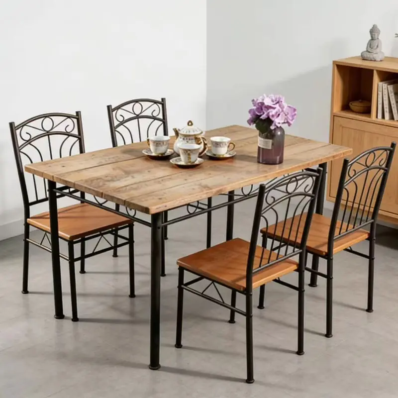 Complete dining table and chair combination set Household log texture storage table Small apartment multi-person kitchen living