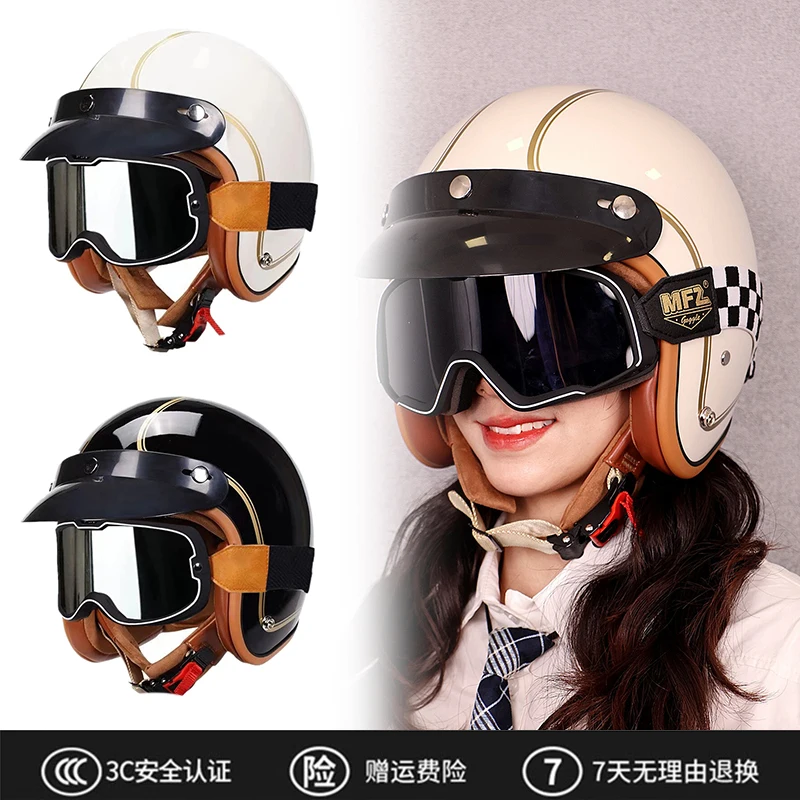 

Retro Semi-Open Motorcycle Helmet 3/4 Cross-Country Riding Accessory Classic Bicycle Headgear for Men And Women A16