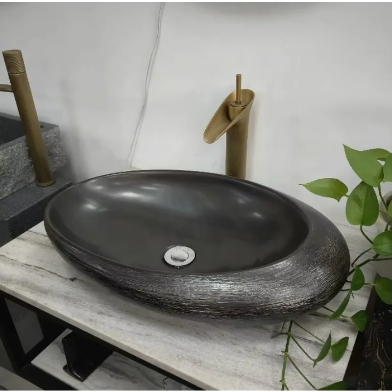 Bathroom Countertop Art Toilet Egg Shaped Ceramic Black Washbasin 5