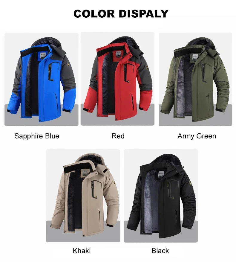 Winter-Parka für Herren, Windschutz, verdicktes Fleece, mit Kapuze, warme modische Jacke, Mäntel, Skifahren, Kontrastfarbe, trendiger Outdoor-Mantel – Detail 9