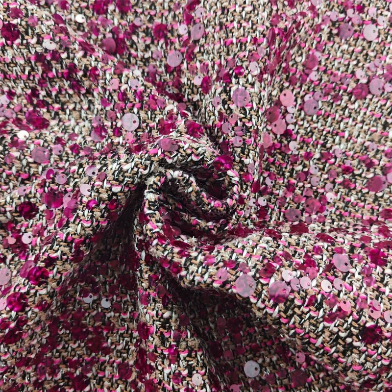 

2024 Rose Color Sequin Yarn-Dyed Braided Tweed Fabric For Woman Autumn Jacket Dress Suit Coat Handbag DIY Cloth Sewing Material