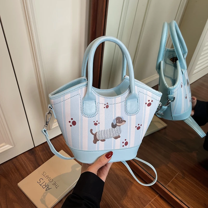 

Cartoon Handbag Rose Pink Bag Women Cute Dog Printing Crossbody Shoulder Bag Lady Large Capacity Tote Travel Casual Bag