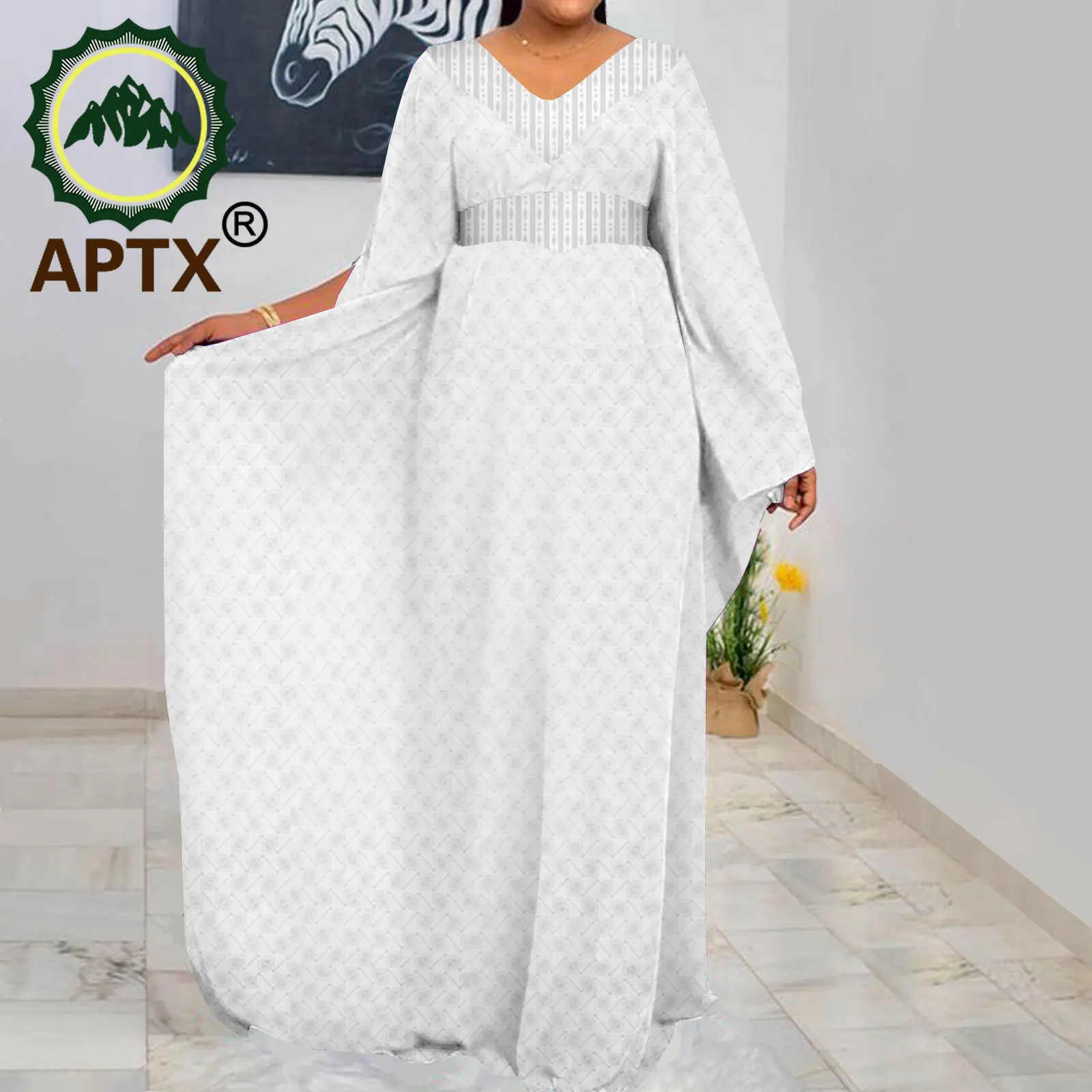 APTX Muçulmano Abaya Vestidos Africanos para Mulheres Mangas Completas Em V-neck Comprimento Do Pavimento Casual Longo Robe TA2325001