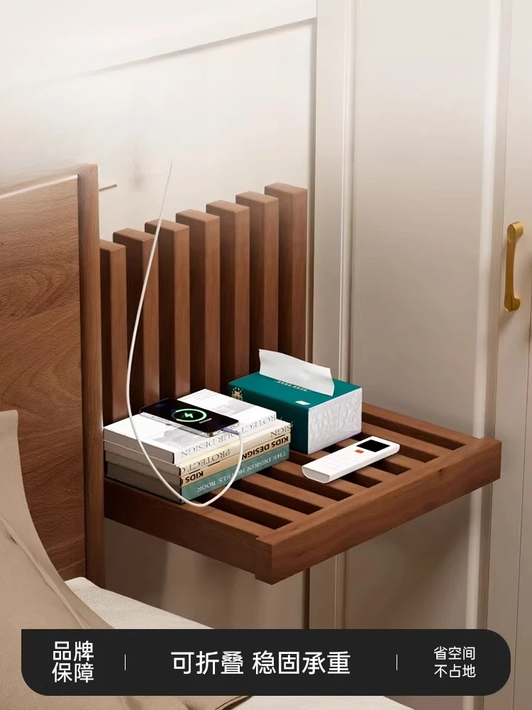 

Foldable Floating Bedside Shelf Wall Mounted Storage Rack Multifunctional Bedroom Nightstand Side Table