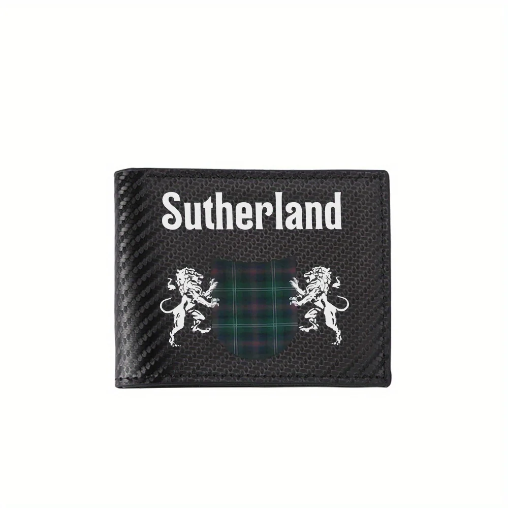 Two lions tartan shield background Men's Wallets Simple Business Modern Stylish Printing Design Gifts For Father Boyfriend Chris