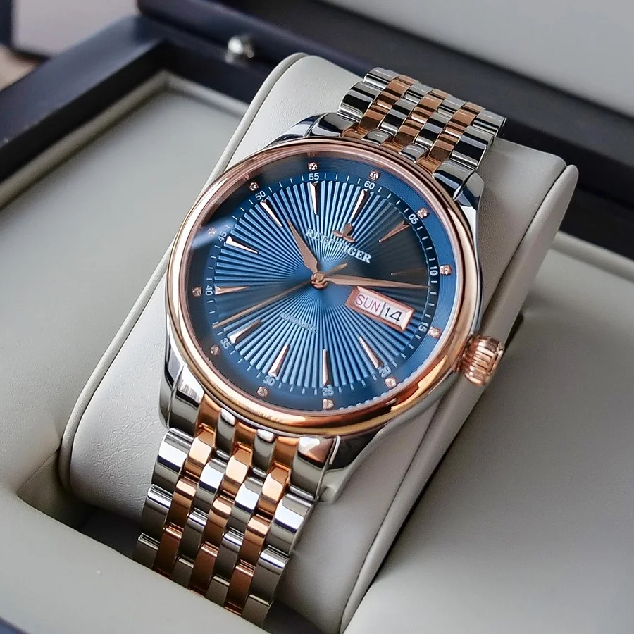 Reef Tiger For Mens Watch Automatic Male Business WristWatch Japan NH35 Mechanical Movement Sapphire Crystal Diamond Steel Clock