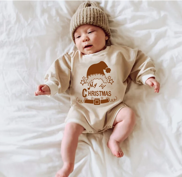 Infants Baby Boys Girls Christmas Romper Long Sleeve Crew Neck Letters Print Sweatshirts Bodysuit Jumpsuits Xmas Outfits