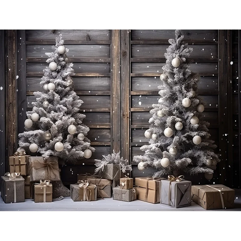 Christmas Tree With Wooden Floor Photography Backdrops Pinecones Snow Fireplace New Year Winter Holiday Party Background DT-24