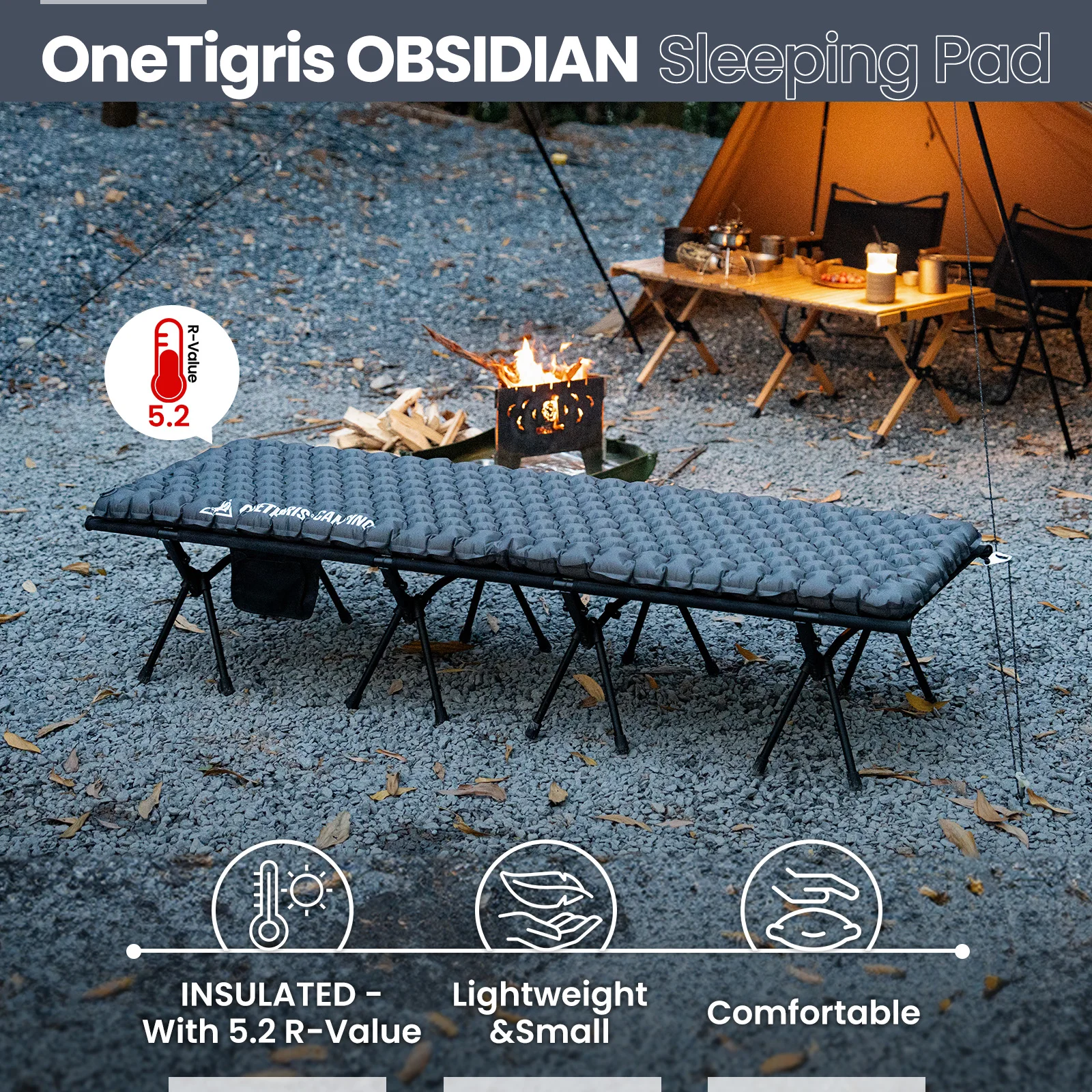 Imagem -03 - Onetigris-obsidian Dormir Almofadas Camping Mat Inflável com Furo Fixação Patches para Mochila Trekking Viagens de Carro Viagens de Viagem