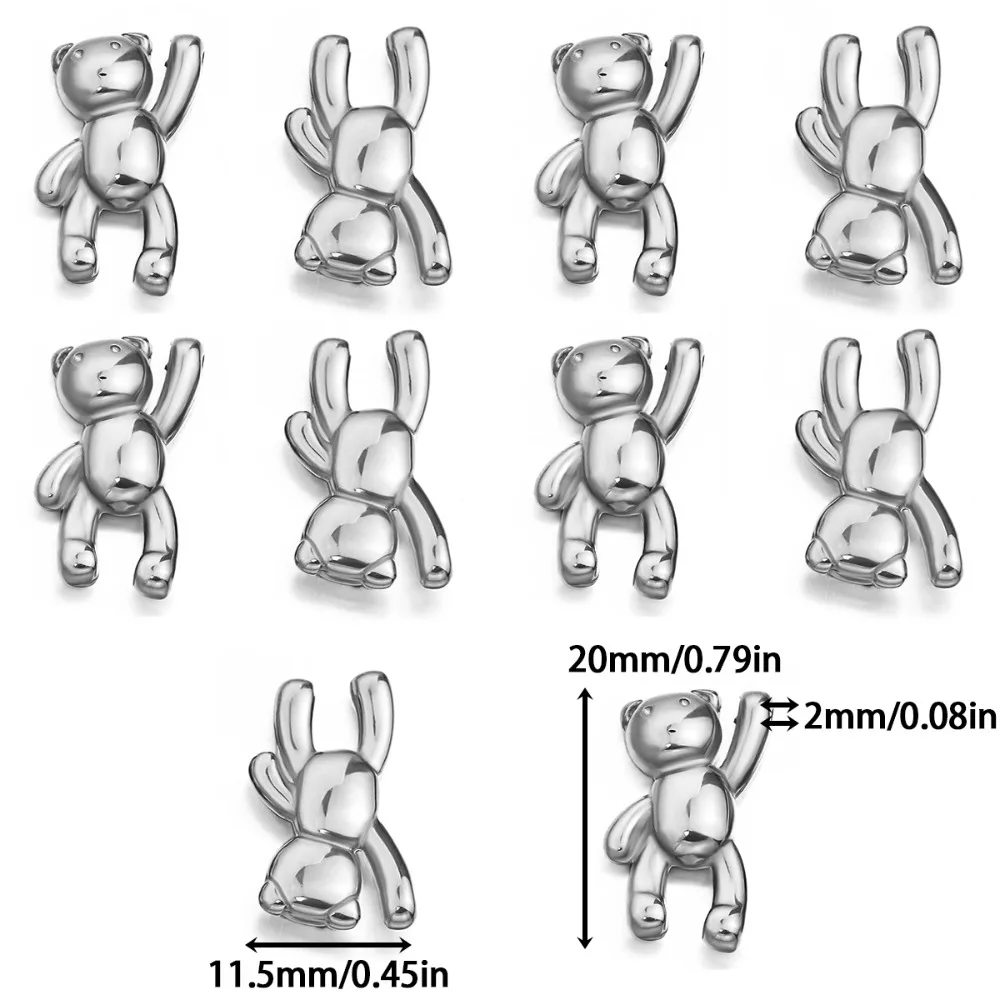 20mm Stainless Steel Hydraulic-Punched Bear-Shaped DIY Beads Jewelry Making Necklaces Bracelets Pendants Accessories