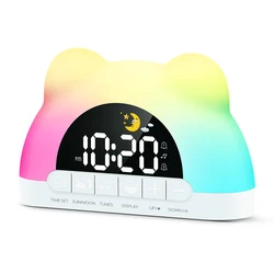 Digital Clock Wake Up Light Sunrise Alarm Clock Colorful Night Light Cute Bear Shaped Ideal for Bedroom Decor Christmas Niditon