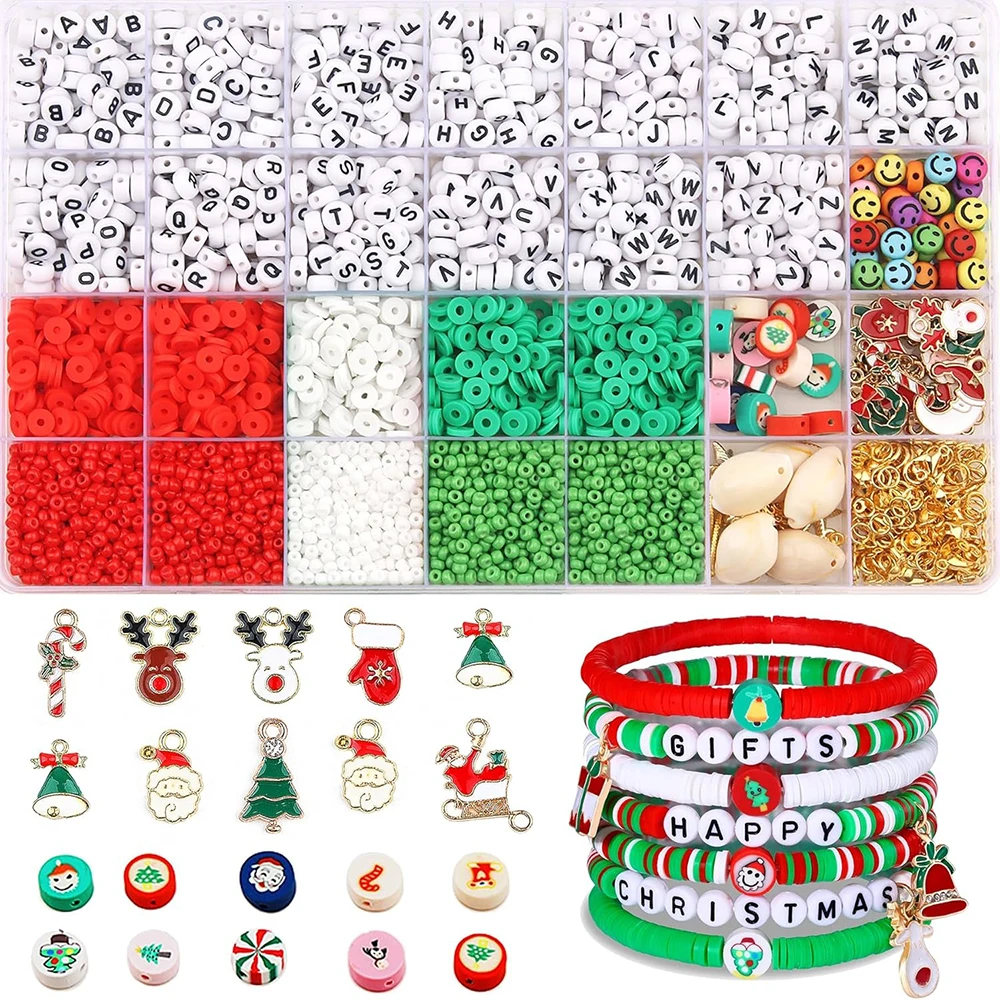 

4453 шт. рождественские бусины для ювелирных изделий, браслетов, набор бусин с буквами, глиняные Бусины, Подвески, дружба, искусство, ремесла, рождественские подарки, аксессуары