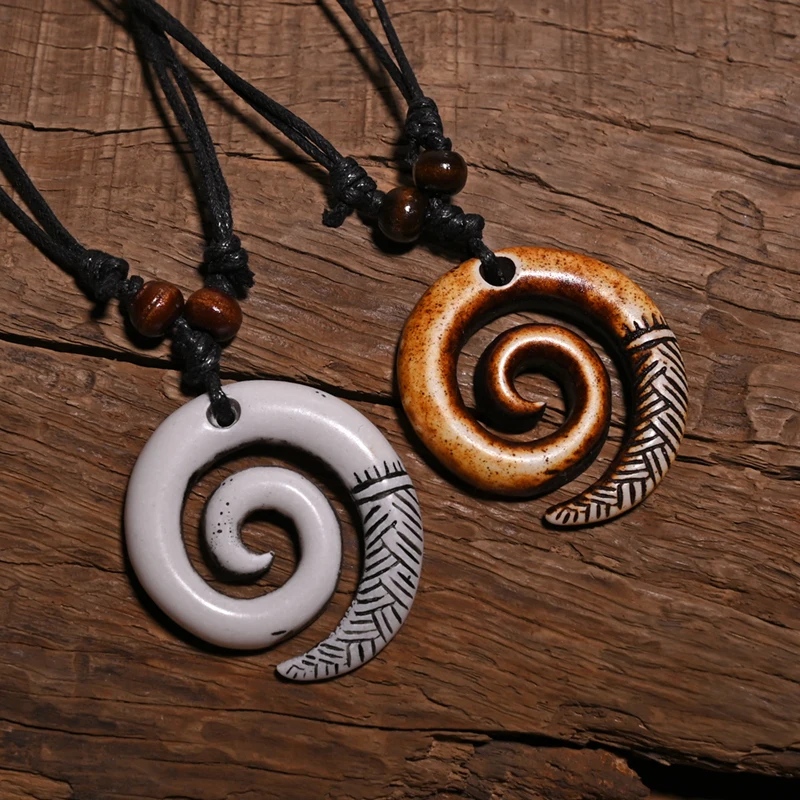 FX016 New Zealand necklace Maori pendant Spiral Koru Choker Retro Jewelry Tribal style Imitation Yak Bone necklace Amulet Gift