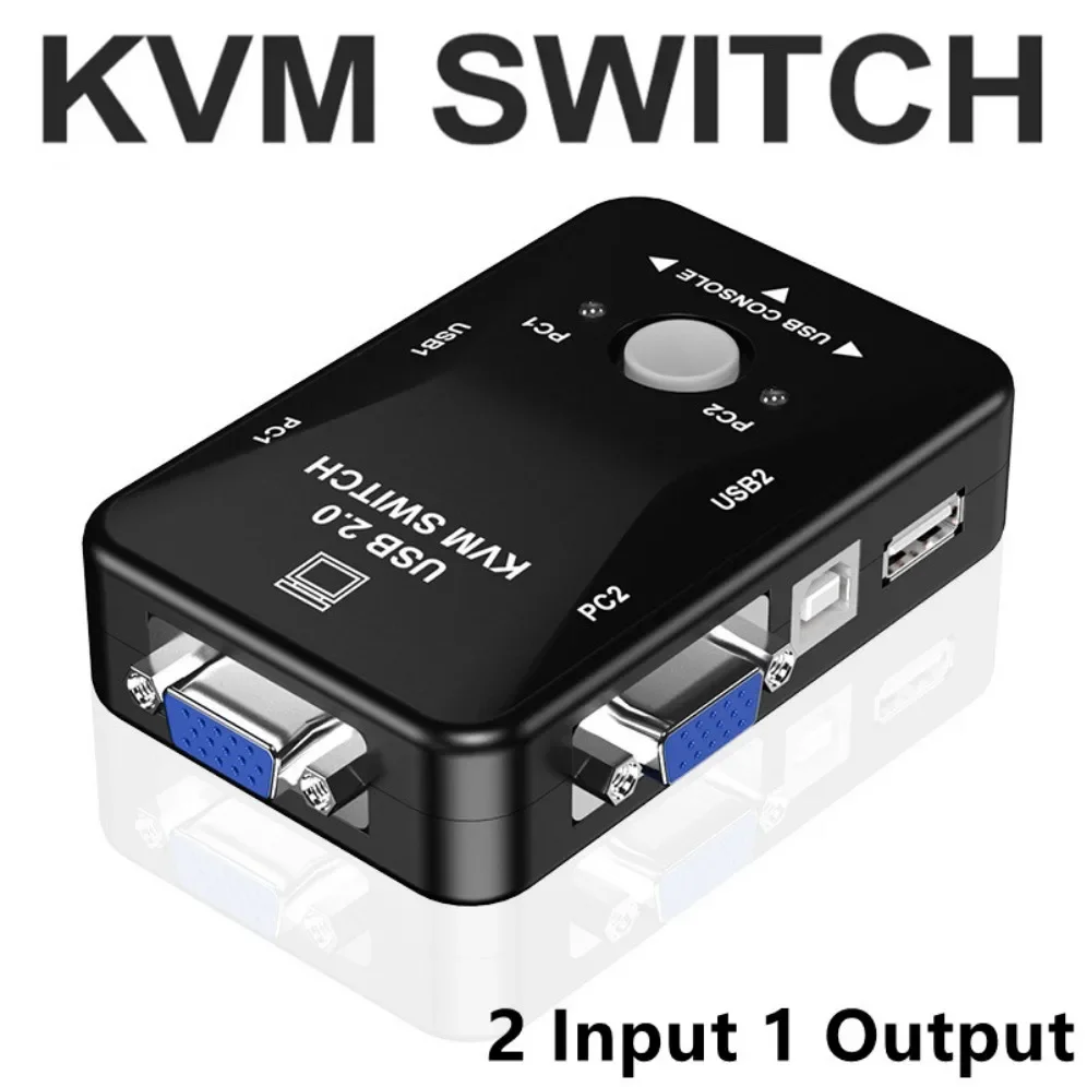 4 Port VGA KVM Switch 1080P USB2.0 VGA Splitter Mouse Keyboard Printer Pendrive Share Switcher Box Adapter 2 In 1 Out KVM Switch