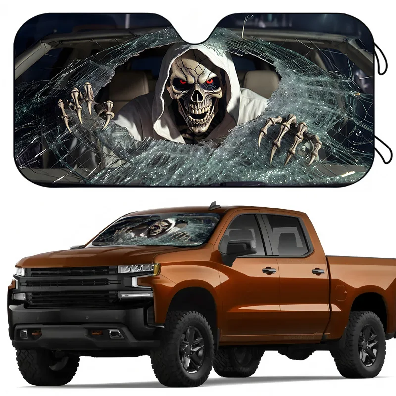 1pc Skull Design Car Sunshade, Foldable Storage, Effectively Prevents Temperature Rise. As A Windshield Sunshade, This Protectiv