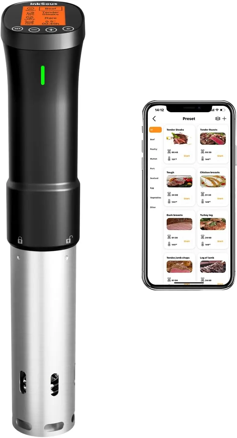 

WIFI 2.4G Sous Vide Cooker 1000W Immersion Circulator with APP 14 Recipes,Alarm,Calibration & Timer, 3D Water Fast