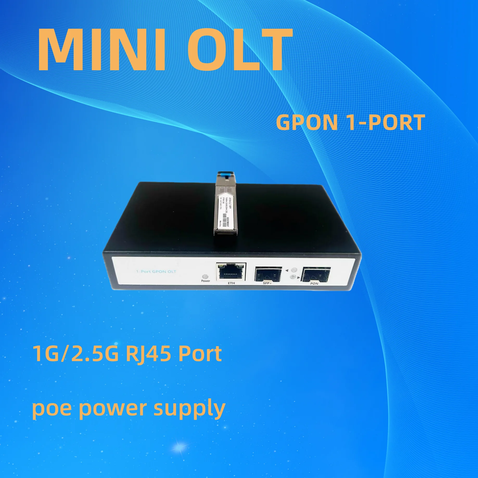 High Quality Mini GPON OLT 1PON 1 Port Support 128 ONUs VLAN 10G Uplink 12V 1.5A DC Power POE Power Supply MINI GPON OLT