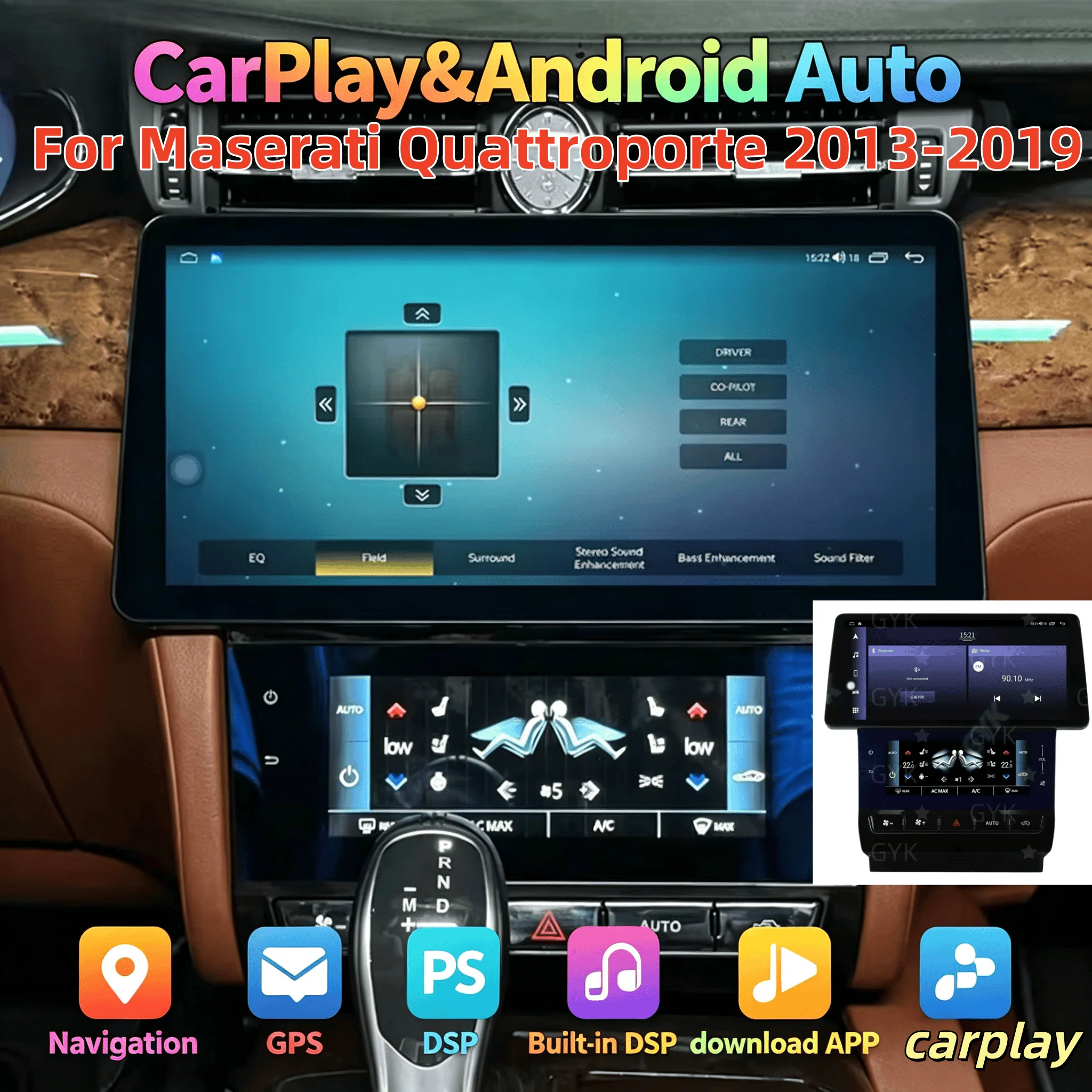 Android Wireless For Maserati Quattroporte 2013-2019 Carplay Multimedia Car Stereo Head Unit And AC Screen Touch Screen Headunit