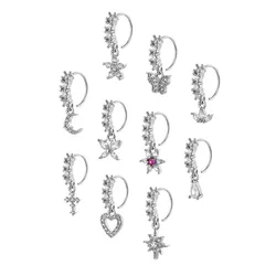 1pc/Set Silver Plated Dangle Nose Ring Inlaid Shiny Zircon Butterfly Heart Cross 20G Cartilage Earring Dangling Nose Piercings