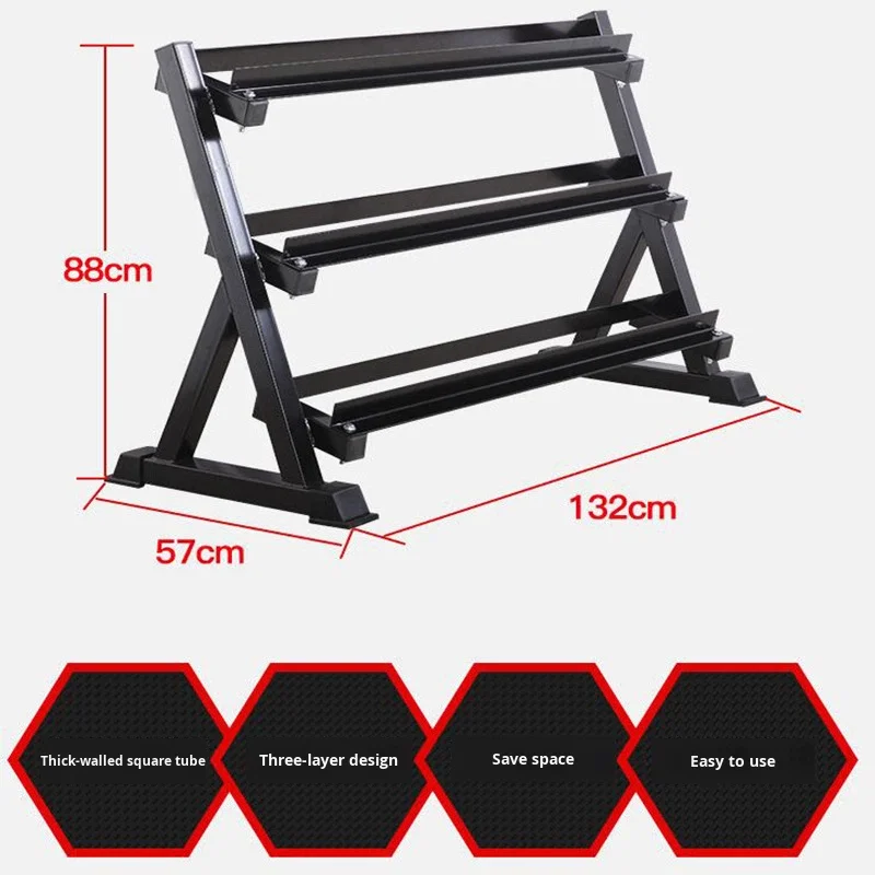 Wholesale Home Gym Commercial Use 3 Tier Layers Hex Dumbbell Rack Metal Steel Frame Weights Vertical Display Storage Dumbbellpro
