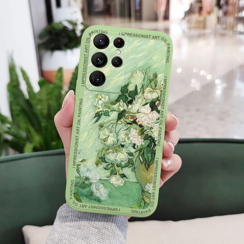 Oil Painting Rose Phone Case For Samsung Galaxy S25 S24 S23 S22 S21 S20 Ultra Plus FE Note 20 ultra 10 9 Plus Cover